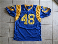 Autographed Game Worn Used Bill Simpson Los Angeles Rams Football Jersey