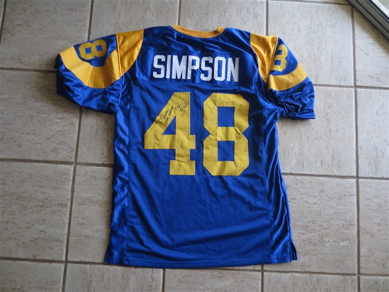 Autographed Game Worn Used Bill Simpson Los Angeles Rams Football Jersey