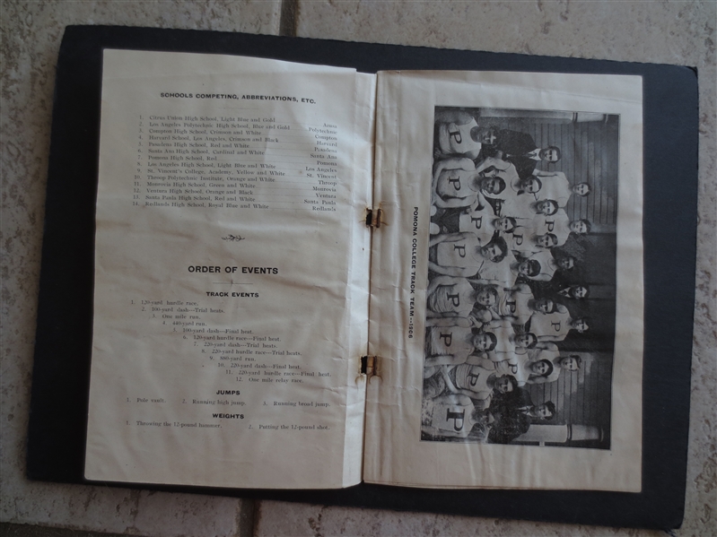 1907 Fourth Annual Interscholastic Track and Field Day Program at Pomona College 20 pages long